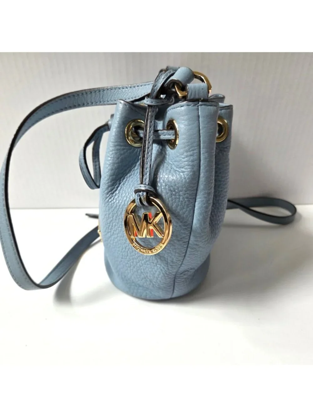 Michael Kors Blue Leather Jules Mini Drawstring Bucket Bag Crossbody Slouchy